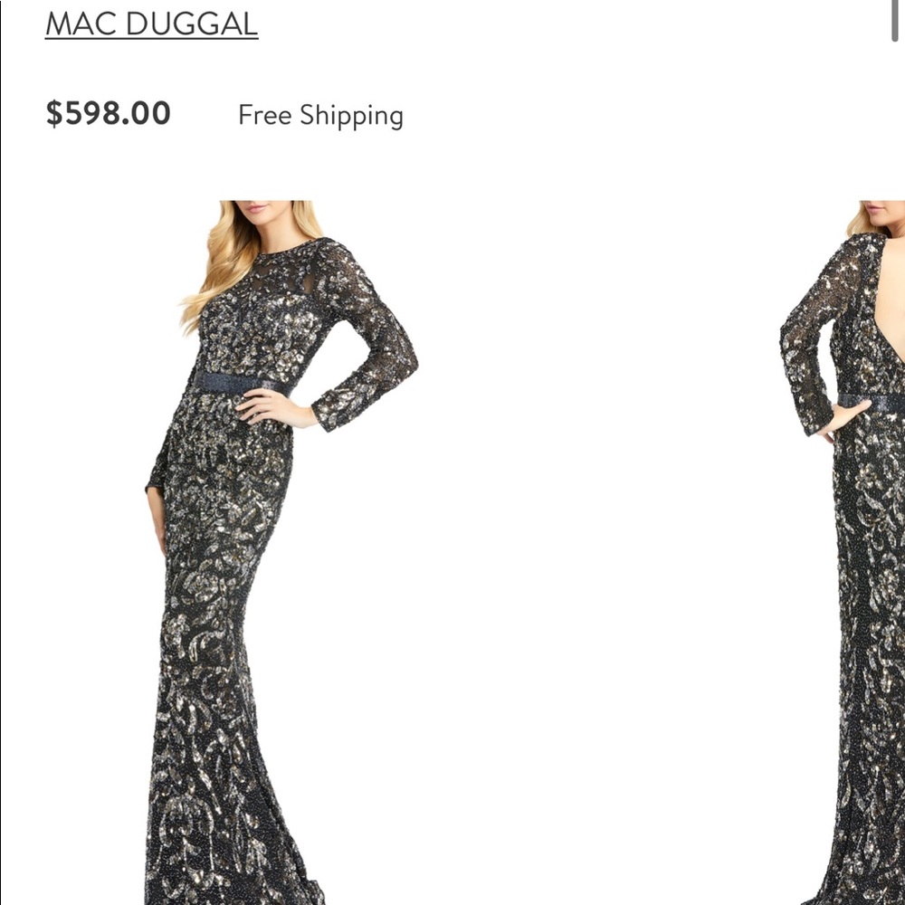 Mac Duggal black and antique gold evening gown